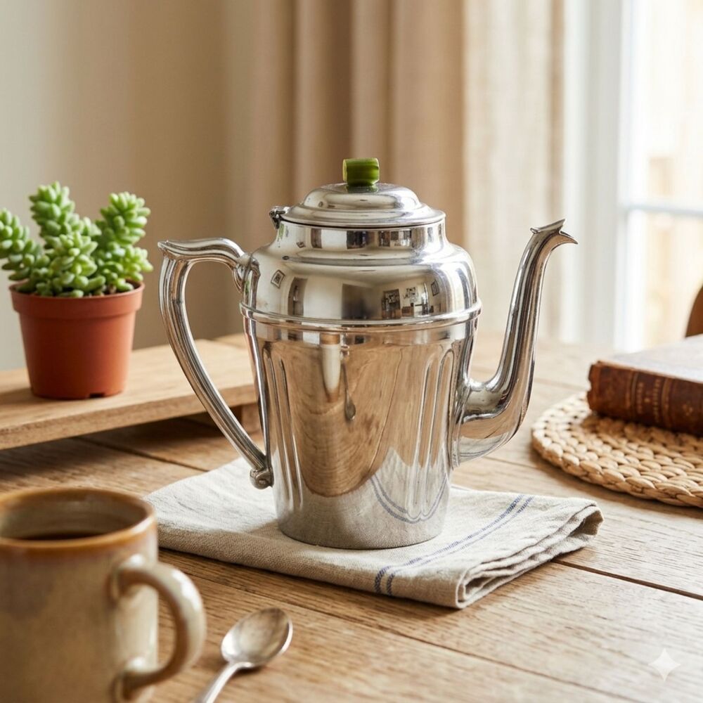 Vintage Chromium Coffee Tea Server Jade Topper MCM Mid Century